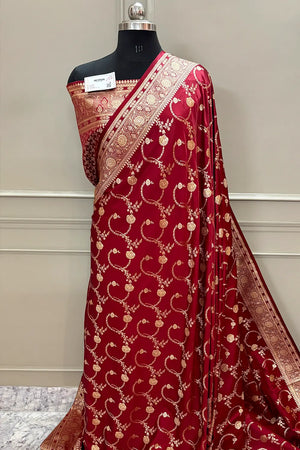 Maroon Kanchan Bel Katan Silk Banarasi Saree