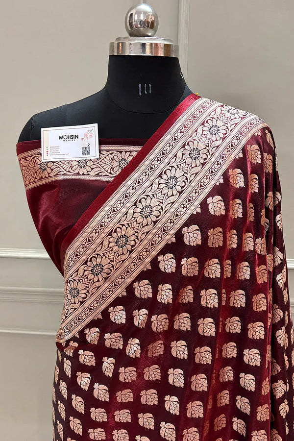 Maroon Naagmani Buti Katan Silk Banarasi Saree