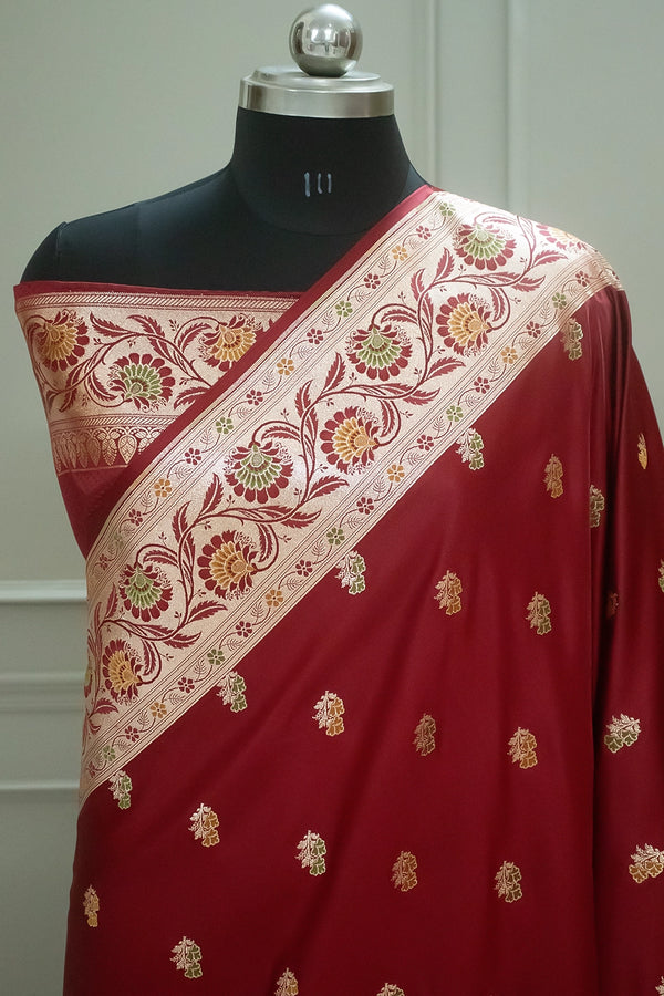 Maroon Twins Buti Katan Silk Banarasi Saree