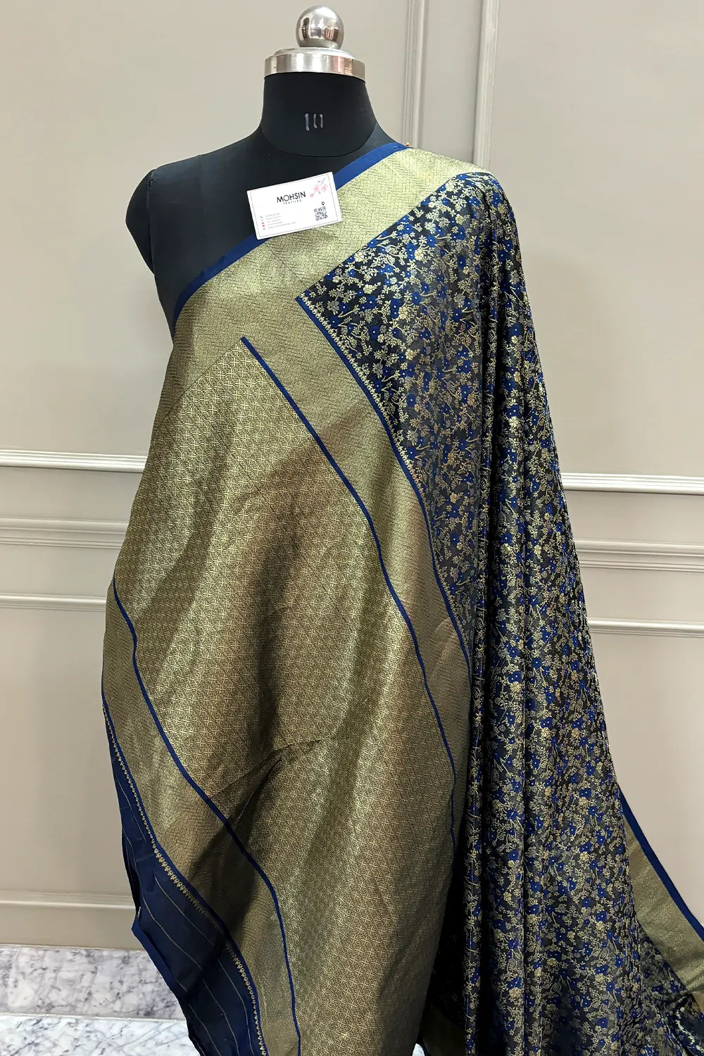 Navy Blue Jamawar Katan Silk Banarasi Saree