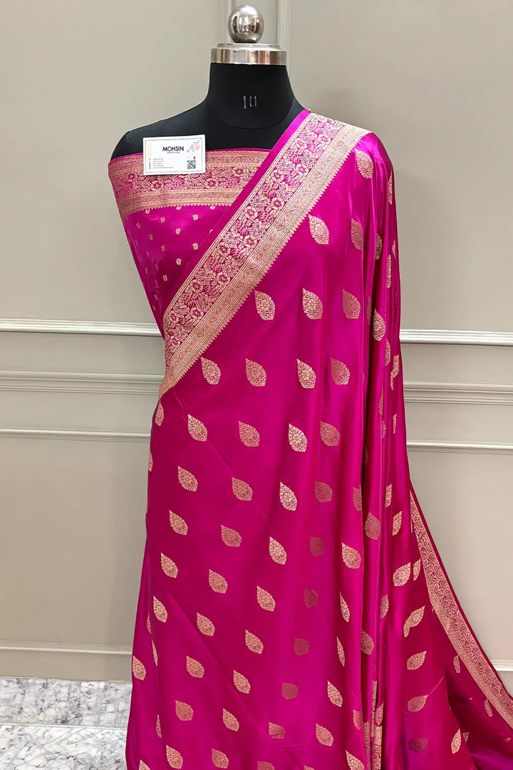 Pink Badami Buta Katan Silk Banarasi Saree