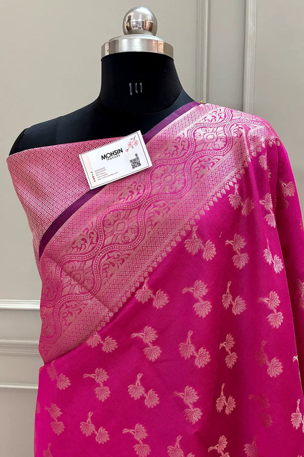 Pink Daab Buti Chanderi Silk Banarasi Saree