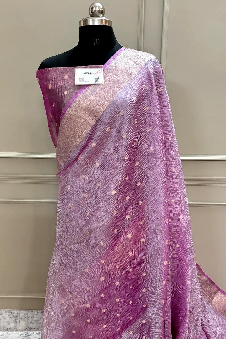 Pink Dollar Buti Crush Tissue Silk Banarasi Saree