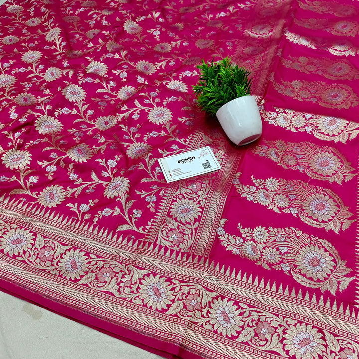 Pink Ganga Jamuna Crepe Silk Banarasi Saree