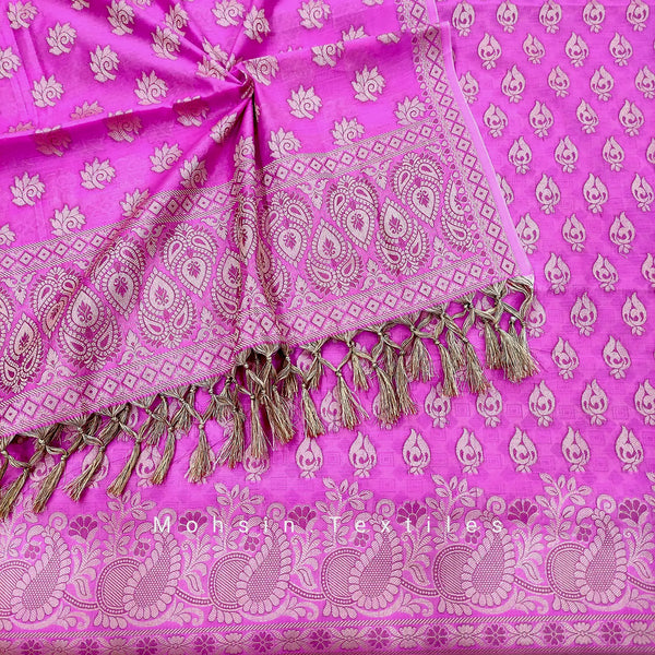 Light Pink Kacchi Carry Fire Cotton Banarasi Suit