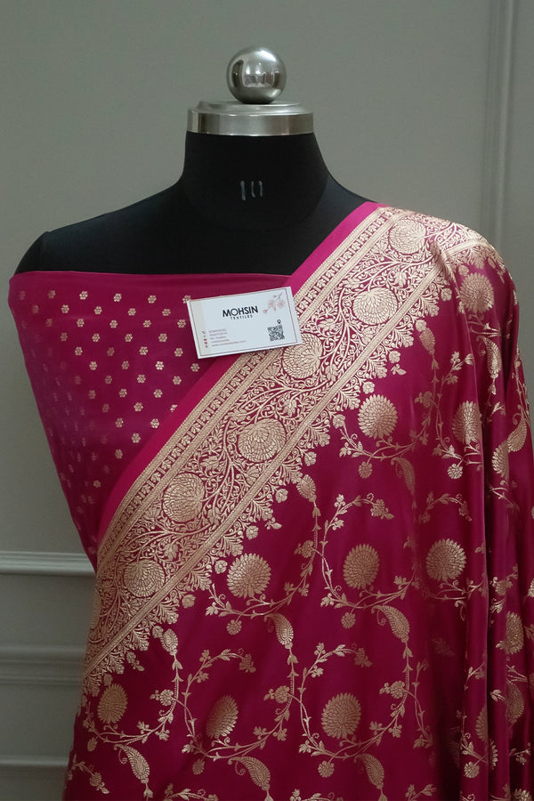 Pink Morni Jaal Katan Silk Banarasi Saree