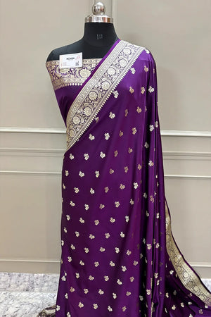 Purple Chaman Buti Katan Silk Banarasi Saree