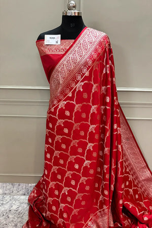 Red Mughal Mehrab Katan Silk Banarasi Saree
