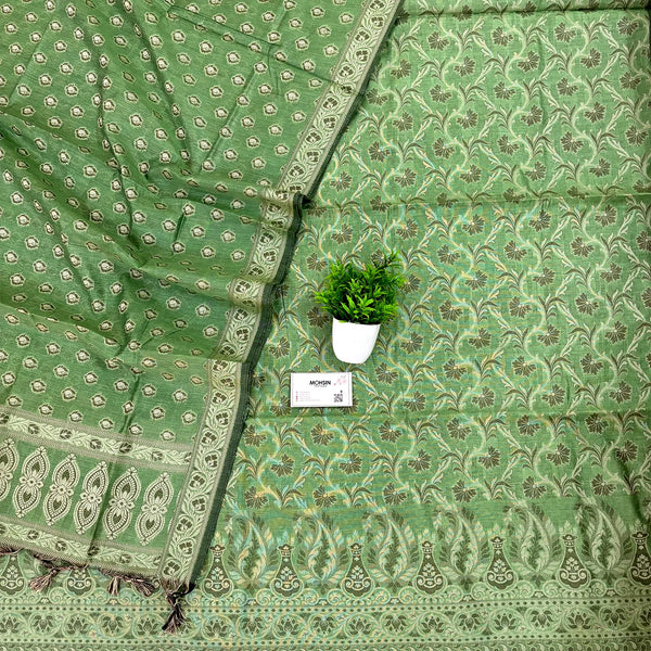 Dark Pista Surahi Jaal Cotton Silk Banarasi Suit