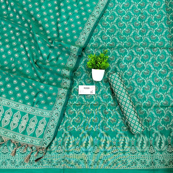 Dark Sea Green Surahi Jaal Cotton Silk Banarasi Suit