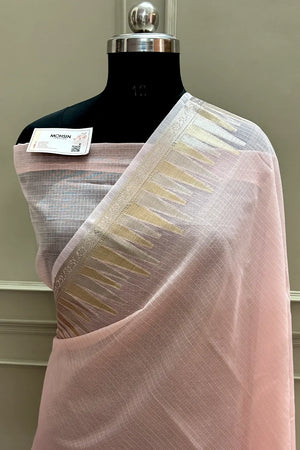 Baby Pink Plain Moonga Check Silk Saree