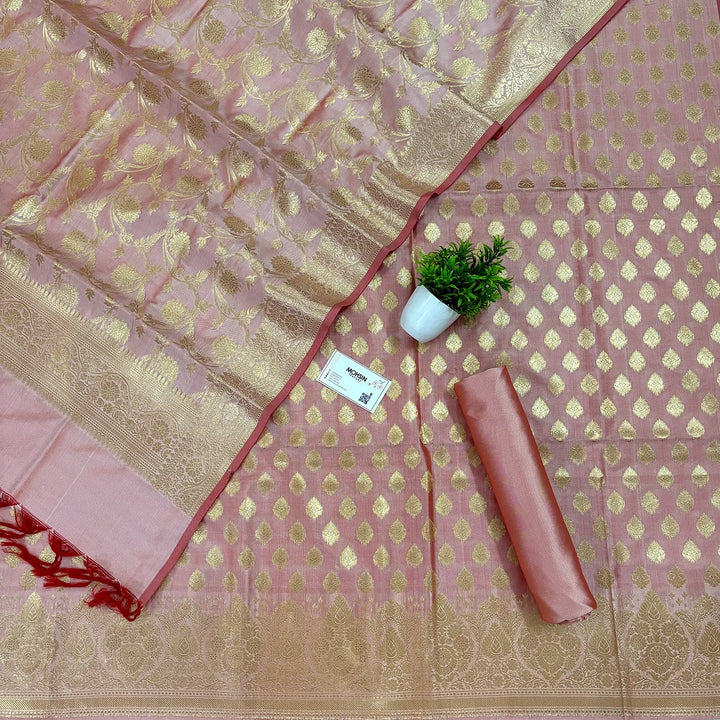 Baby Pink Singhasan Buti Satin Silk Banarasi Suit