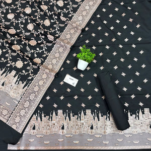 Black Ganga Ghat Katan Silk Banarasi Suit