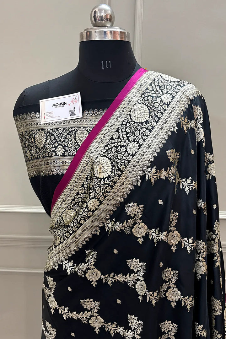 Black Papakipari Katan Silk Banarasi Saree