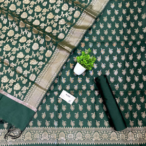 Bottle Green Chirag Buti Satin Silk Banarasi Suit
