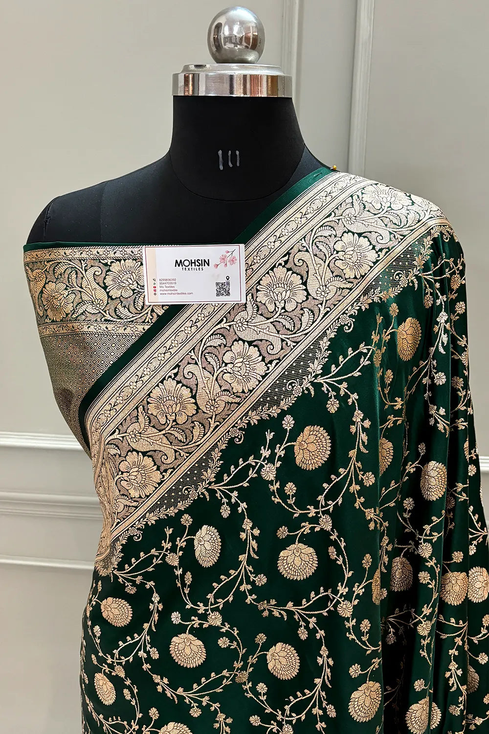 Bottle Green Churmuri Jaal Katan Silk Banarasi Saree