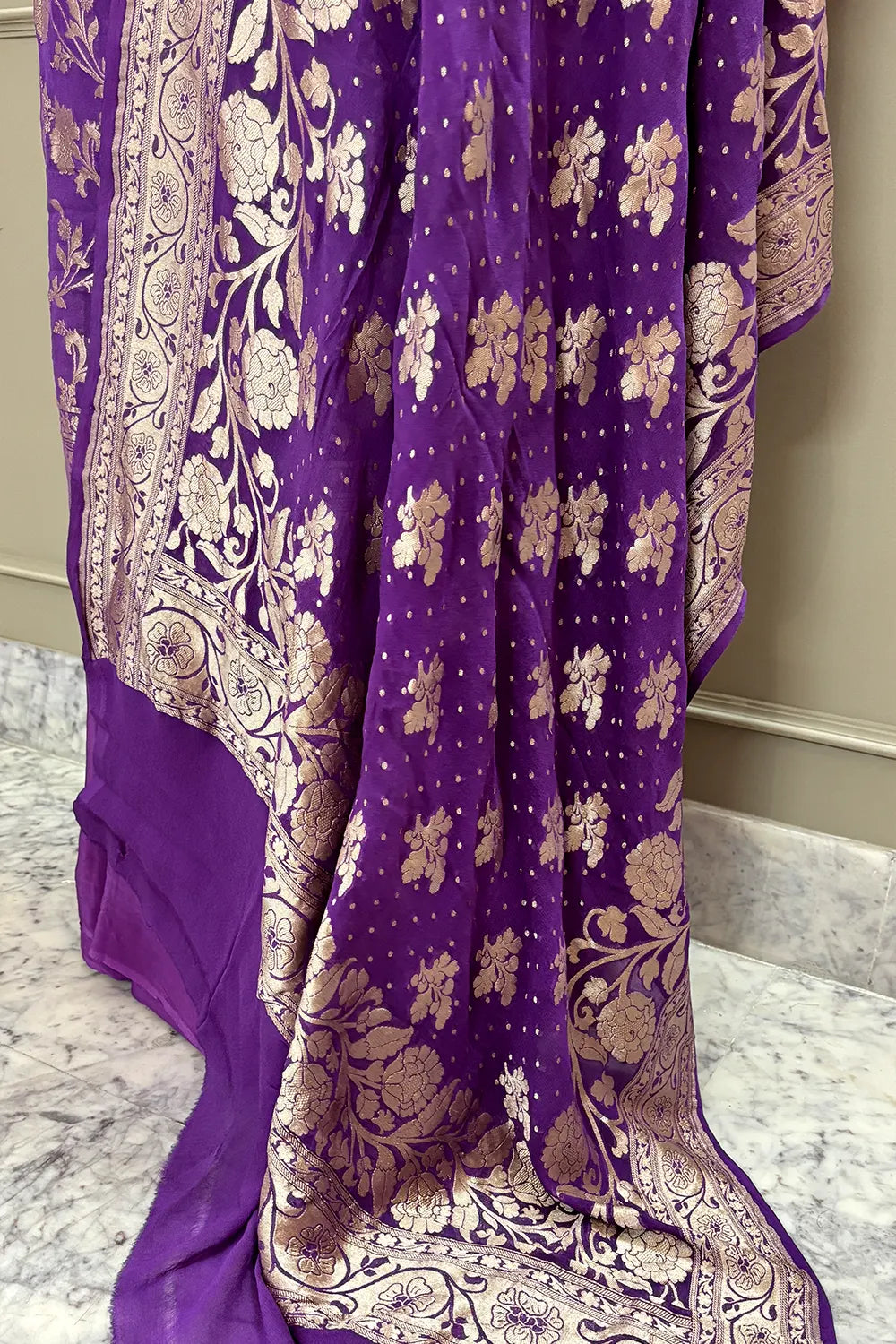 Lavender Golden Zari Pure Georgette Silk Banarasi Suit