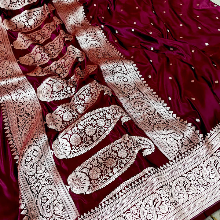 Maroon Chitrani Buti Katan Silk Banarasi Saree