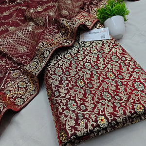 Maroon Stone Work Kimkhab Silk Banarasi Gharara