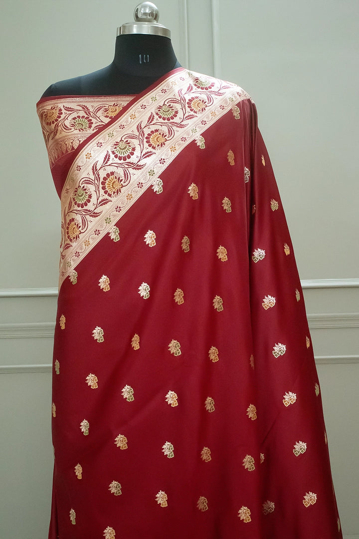 Maroon Twins Buti Katan Silk Banarasi Saree