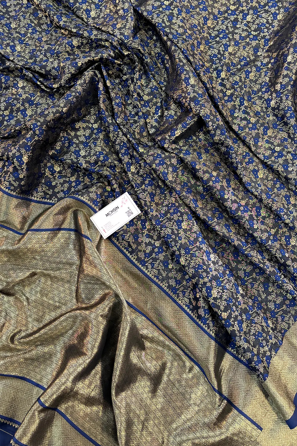 Navy Blue Jamawar Katan Silk Banarasi Saree