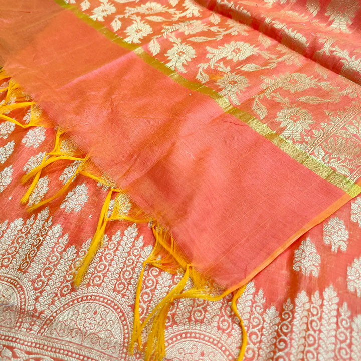 Peach Frozen Tree Banarasi Silk Suit