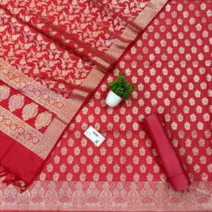 Peach Golden Zari Katan Silk Banarasi Suit