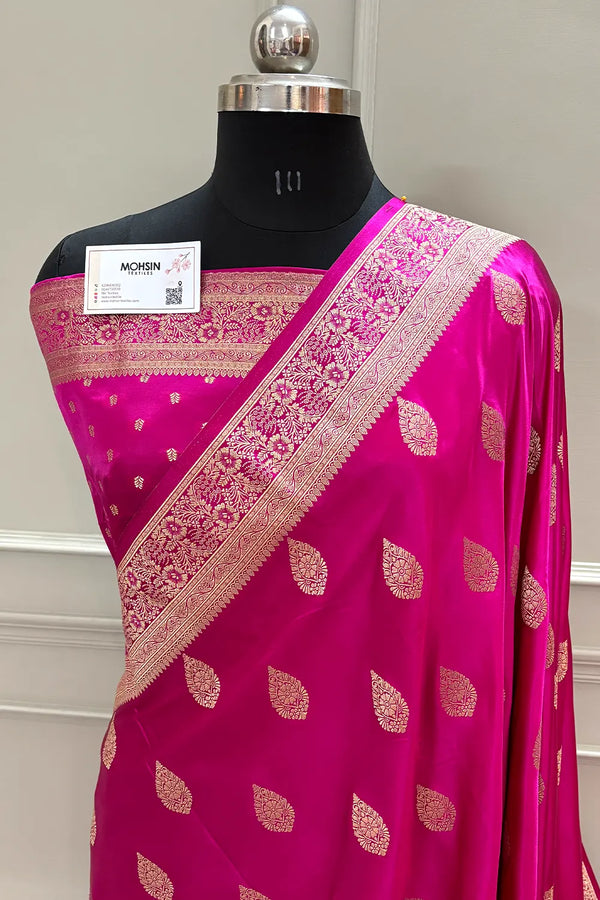 Pink Badami Buta Katan Silk Banarasi Saree