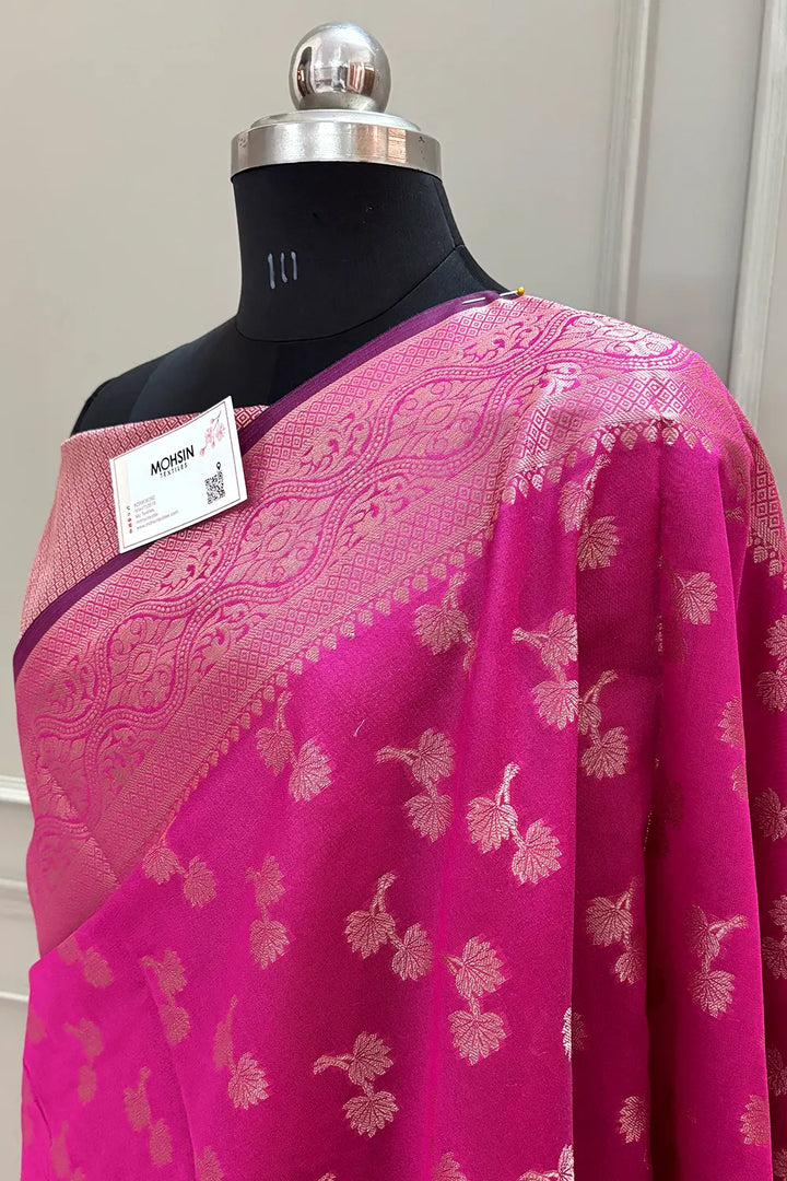 Pink Daab Buti Chanderi Silk Banarasi Saree