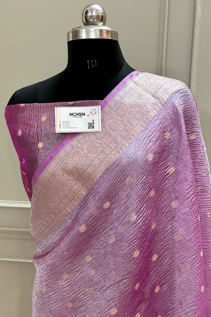 Pink Dollar Buti Crush Tissue Silk Banarasi Saree