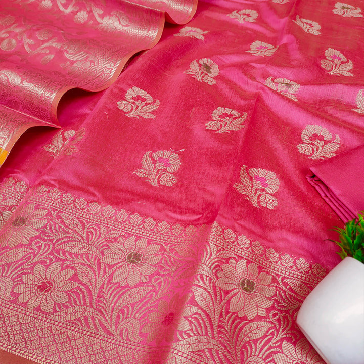 Pink Meenakari Golden Zari Banarasi Silk Salwar Suit