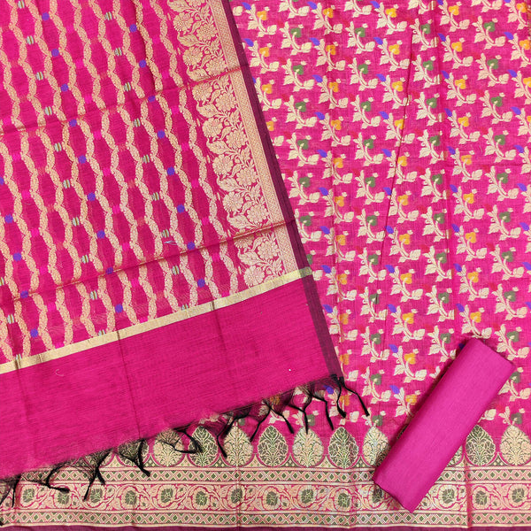 Pink Meenakari Golden Zari Banarasi Silk Suit