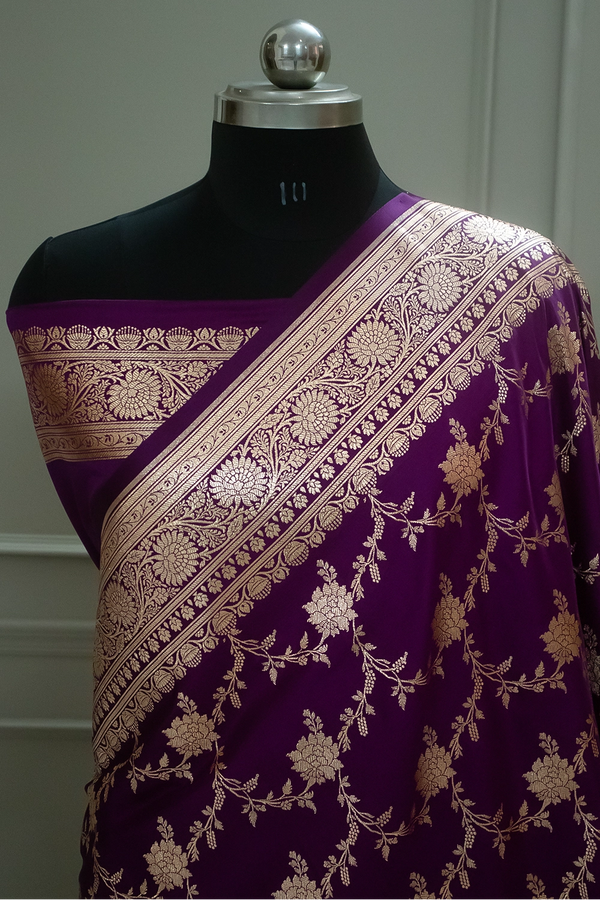 Purple Akbari Jaal Katan Silk Banarasi Saree