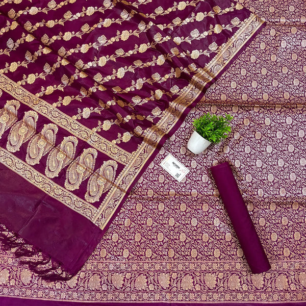 Purple Golden Zari Katan Silk Banarasi Suit