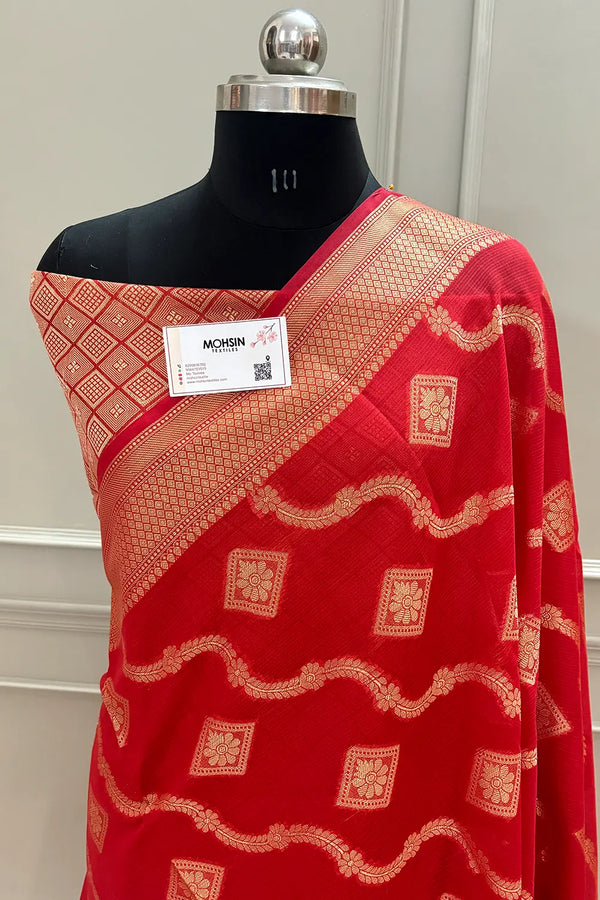 Red Behti Ganga Chanderi Silk Banarasi Saree