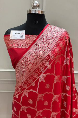 Red Mughal Mehrab Katan Silk Banarasi Saree