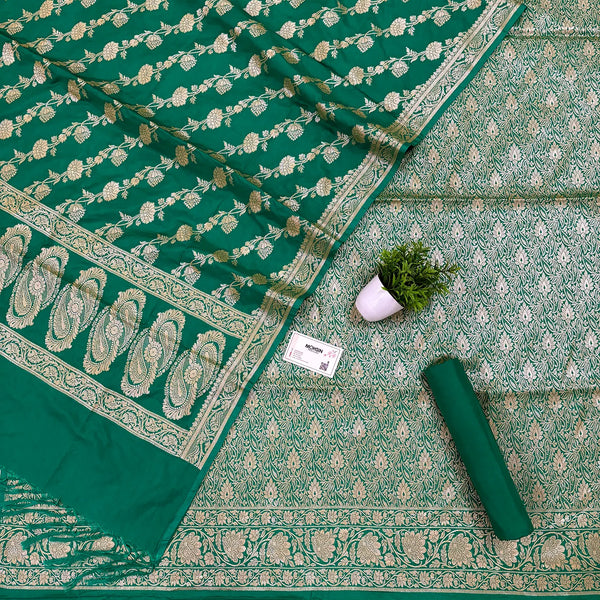 Sea Green Golden Zari Katan Silk Banarasi Suit