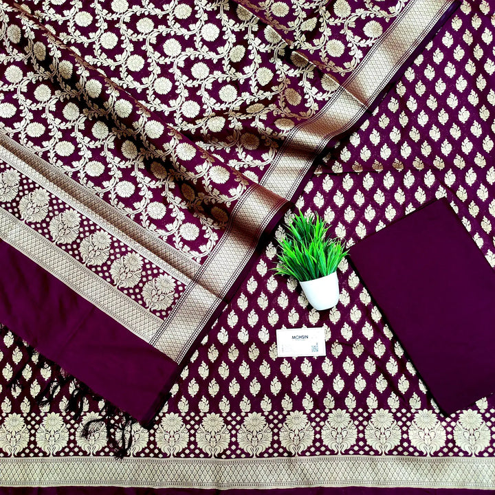 Wine Guldaan Katan Silk Banarasi Suit