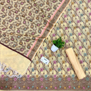 Yellow Resham Zari Banarasi Silk Suit