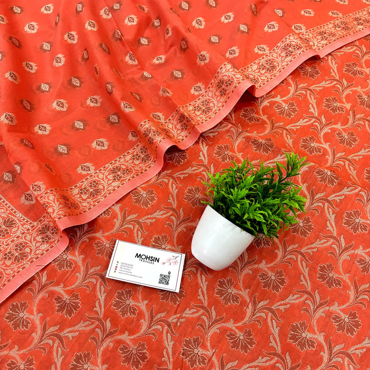 Orange Surahi Jaal Cotton Silk Banarasi Suit