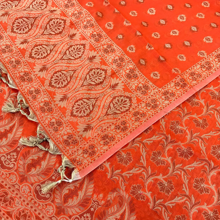 Orange Surahi Jaal Cotton Silk Banarasi Suit