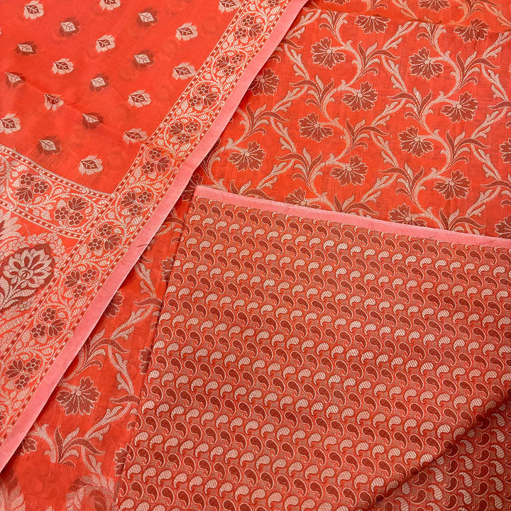 Orange Surahi Jaal Cotton Silk Banarasi Suit