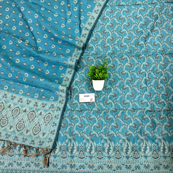 Dark Firozi Surahi Jaal Cotton Silk Banarasi Suit