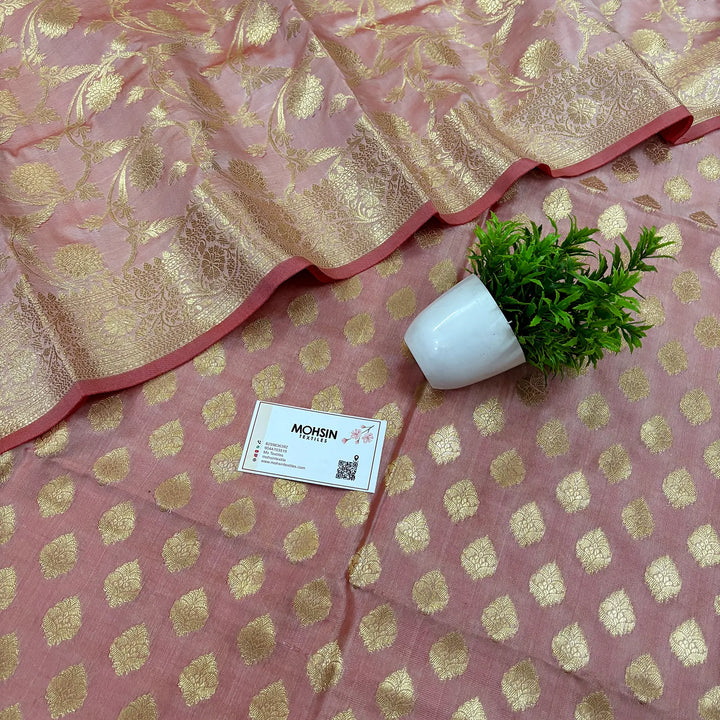 Baby Pink Singhasan Buti Satin Silk Banarasi Suit