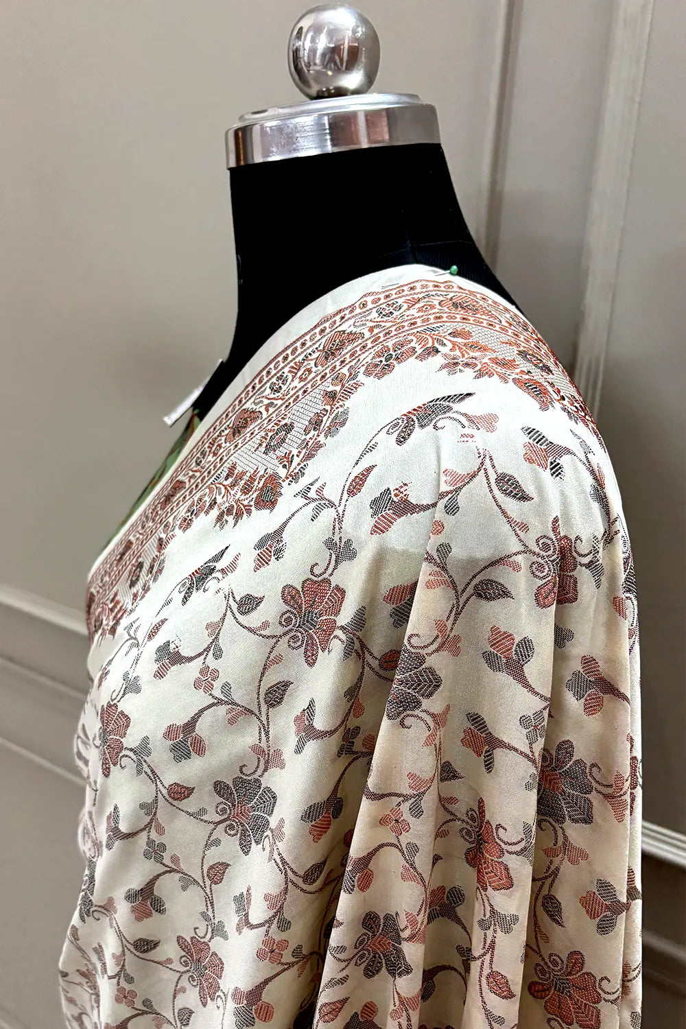 Beige and Pista Resham Silk Banarasi Saree