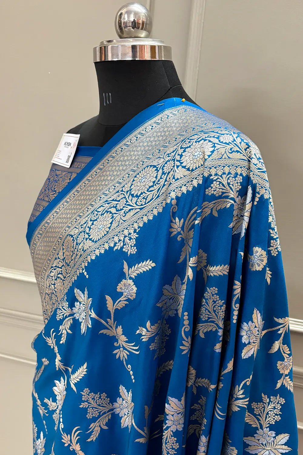 Firozi Jasmine Jaal Katan Silk Banarasi Saree