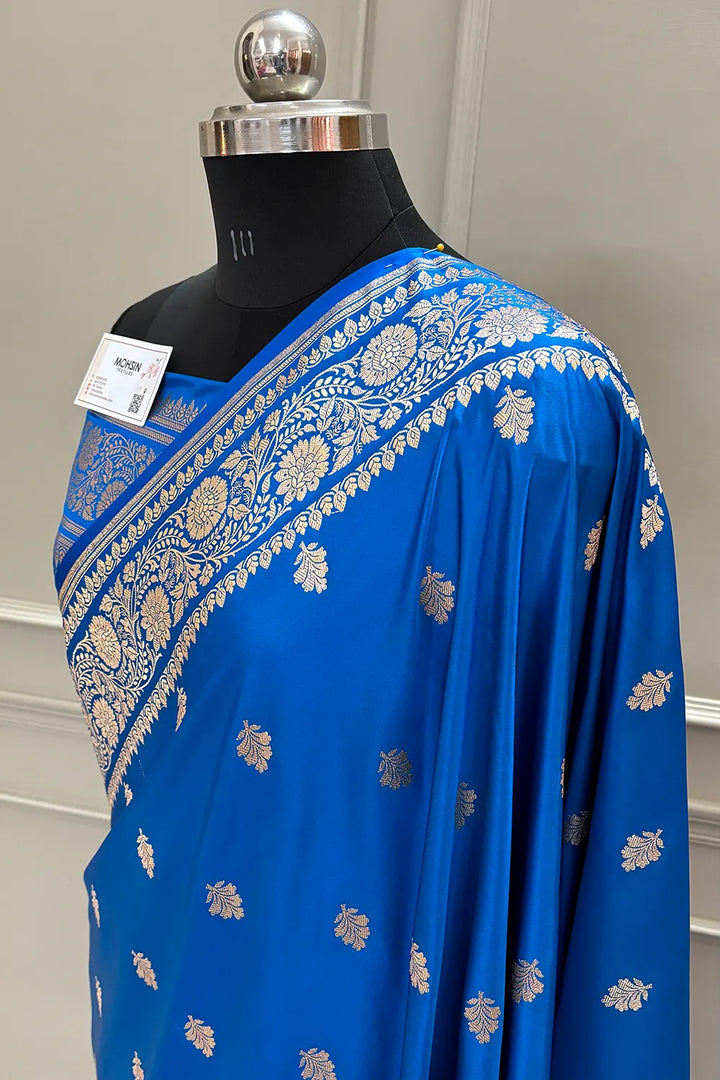 Firozi Podina Buti Katan Silk Banarasi Saree