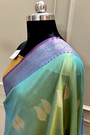 Green and Rust Golden Zari Banarasi Silk Saree