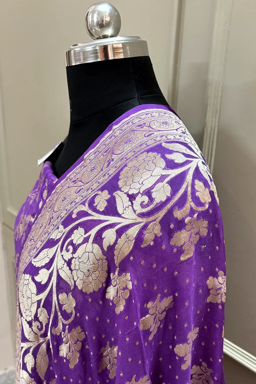 Lavender Golden Zari Pure Georgette Silk Banarasi Suit