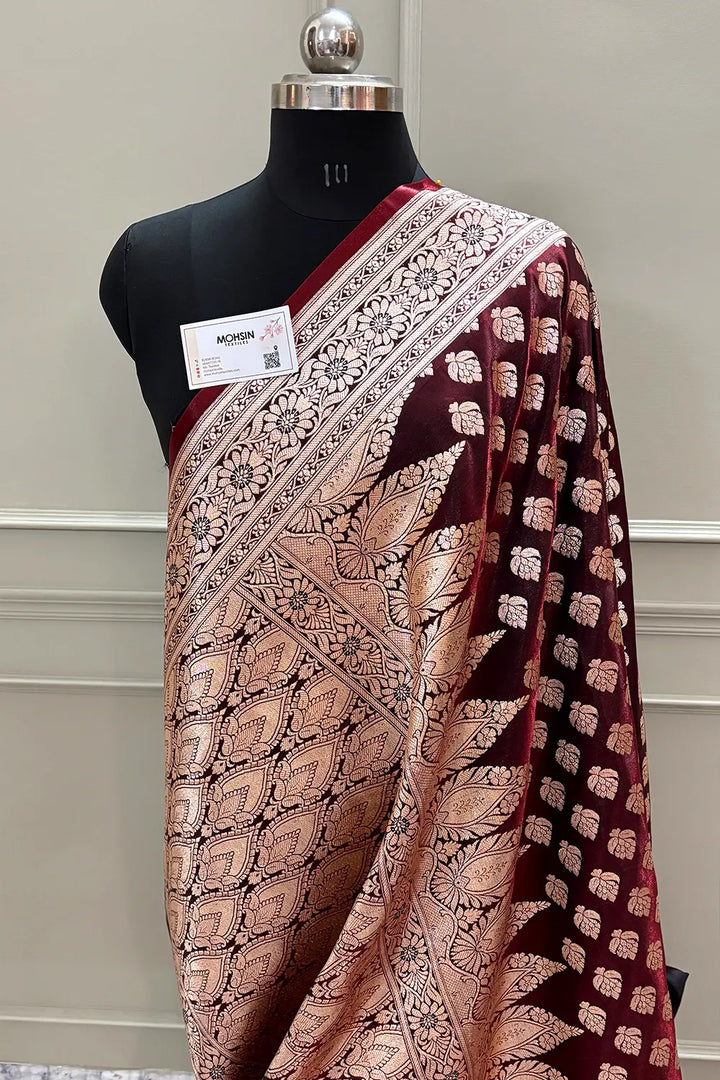 Maroon Naagmani Buti Katan Silk Banarasi Saree